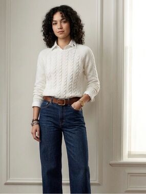 Lands' End Cream Cable Knit Pullover